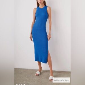 Rails Syd Sapphire Blue Bodycon Ribbed Crewneck Open Back Midi Dress Size Medium